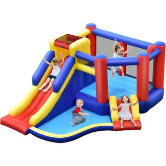Costway Costway Castillo Inflable Gigante Con Tobog&aacute;n Largo, Piscina Con Pelotas, Pared Para Escalar, Aro De Baloncesto, Centro Actividad, Ideal Para Patio Y 