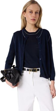 Gerard Darel Lorys Contrast Trim Cardigan in Navy Blue at Nordstrom, Size X-Large/xx-Large