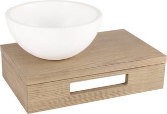 Differnz fonteinset - 40x21x10cm - Rechthoek - 0 kraangaten - wit mat keramieken waskom - Hout licht eiken