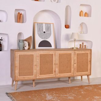 Dmora Credenza Mascali, Alacena Con Puertas Batientes, 4 Puertas, 180x41x81h Cm Roble Marr&oacute;n
