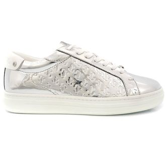 Jimmy Choo London Ladies Silver Rome Monogram-Embossed Low-Top Sneakers