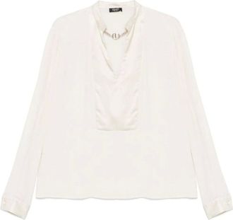 Liu Jo Overhemden, Dames, Grijs, S, Satijn, Blouse met V-hals en logo