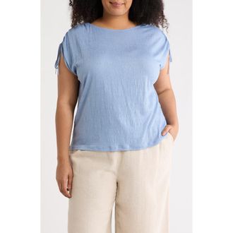 Max Studio Ruched Shoulder Crinkle Knit Top in Blue Skies at Nordstrom Rack, Size 1X