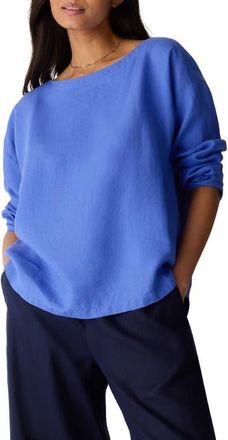 Eileen Fisher Boxy Bateau Neck Organic Linen Top in Blue Star at Nordstrom, Size Xx-Small
