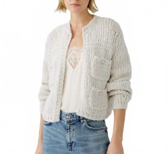 Oui Wool Knit Jewel Buttons Cardigan In Light Beige