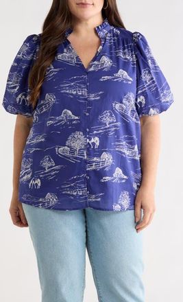 Sugarlips Avon Town Top in Navy-Cream at Nordstrom, Size 2X