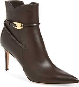 Gianvito Rossi Belted Pointed Toe Bootie in Moka at Nordstrom, Size 39.5