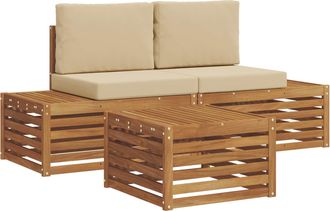 vidaXL Conjunto De Sof&aacute;s De Exterior Natural Y Beige 59 X 59 X 37 Cm Vidaxl