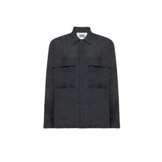 Alpha Studio Overhemden, Heren, Zwart, L, Linnen, Camicia in Lino Navetta