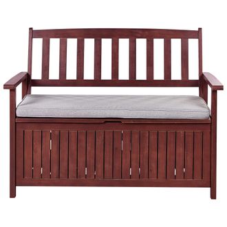 Beliani Beliani - Banco De Jard&iacute;n Con Almacenaje De Madera Maciza De Acacia 2 Plazas 120 Cm Rojo Oscuro Con Coj&iacute;n Gris Sovana