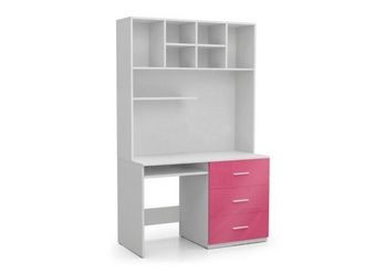 Mirjan24 Mobilier1 - Mesa De Oficina Salmere 109, Blanco + Blanco Brillante + Rosa Brillante, Con Cajones, Con Un Estante Para Teclado, N&uacute;mero De Puertas: 0, N