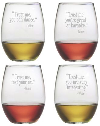 SUSQUEHANNA GLASS Trust Me Assorted Set of 4 Stemless Wine Glasses