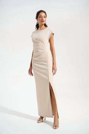 Joseph Ribkoff Crystal Embellished Cap Sleeve Dress In Sand