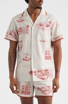 MAVRANS Ocean Drive Print Camp Shirt in Red at Nordstrom, Size Small