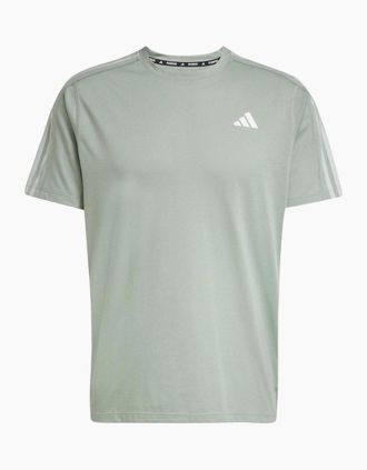 adidas Mens Own The Run 3-Stripes T-Shirt - Silver - Size: 38