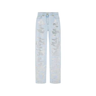 Elisabetta Franchi Straight Jeans, female, Blue, Size: W27 Palazzo Jeans with Fringes