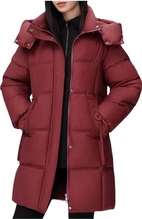 Generic Winter Jackets for Women UK Thickened Warm Winter Puffer Coats with Detachable Hood Lightweight Windproof Quilted Padded Outdoor Overcoat puffer coat 