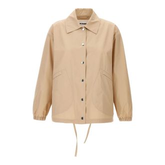 Jil Sander Jassen, Dames, Beige, S, Katoen, Logo Jacket