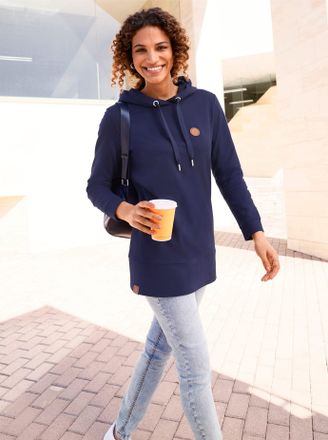 Casual Looks Longsweatshirt CASUAL LOOKS, Damen, Gr. 36, blau (marine), 100% Baumwolle, unifarben, Sweatshirts Longsweatshirt