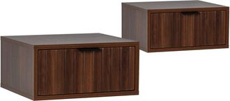 HOMN Juego 2 mesitas de noche flotante 1 caj&oacute;n color nogal