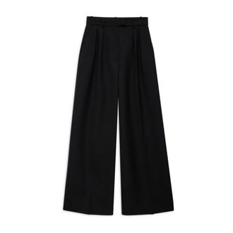 Anine Bing Wide Trousers, female, Black, Size: XS High-waisted Wide Leg Textured Wool Pants