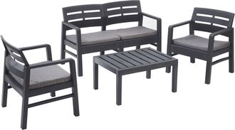 Dmora Set Salotto Da Esterno, Set Da Giardino Con 2 Poltrone, 1 Divano Ed 1 Tavolino, Salottino Indoor E Outdoor Con Cuscini, 100% Made In Italy, Antracite