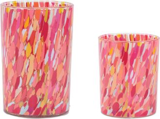 Melrose International Painted Glass Candle Holder (Set of 2) - Pink, Red