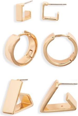 Open Edit 3 Pairs of Geometric Earrings in Gold at Nordstrom Rack