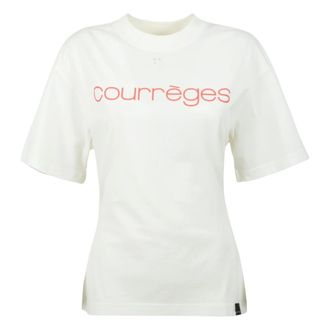 Courr&egrave;ges Waisted Printed T-Shirt - female - Courr&egrave;ges - T-Shirts - White - M - Tops