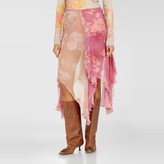 Diesel Asymmetric floral midi skirt in viscose and silk - Skirts - Woman - Pink
