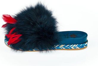 Mr & Mrs Italy Blue Lamb Leather Women Womens Sandal