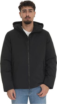 Save The Duck Jassen, Heren, Zwart, L, Polyester, Korte Harrington jas met capuchon