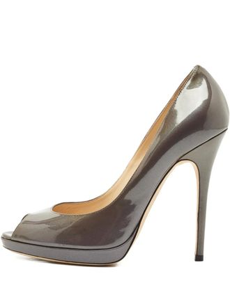 Jimmy Choo London Quiet patent leather peep-toe pumps - women - Patent Calf Leather/Calf Leather/Calf Leather - 40 - Grey