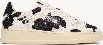 Autry MEDALIST EASEKNIT LOW SNEAKERS IN COW PRINT IVORY WHITE AND BLACK KNIT