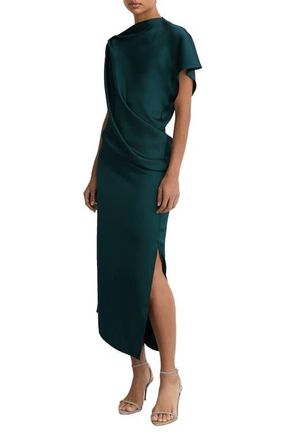 Reiss Kenzie Asymmetric Satin Dress in Teal Green at Nordstrom, Size 8 Us