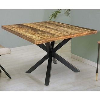 Jaipur Furniture Industrial Square X Leg Dining Table - Mango Wood/Iron - L140 x W140 x H76 cm - PP Sawn Finish - Assembly Required in Brown
