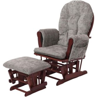 Hhg Non utilizzato] Poltrona a dondolo HHG 009 sedia relax poggiapiedi Stoffa/tessuto ciniglia (465g/m²), grigio chiaro, struttura scura