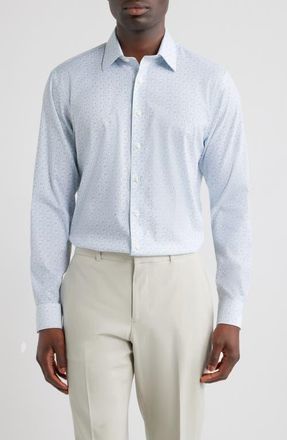 Nordstrom Trim Fit Floral Premium Performance Twill Dress Shirt in Blue Ashland Pat at Nordstrom, Size 15.5 - 34