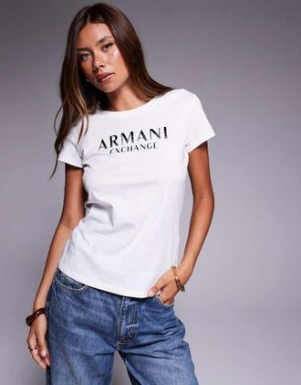 A|X Armani Exchange T-shirt bianca con logo centrale-Bianco