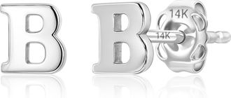MAX + STONE 14k Yellow or White Gold Small Script Initial Letter Stud Earrings