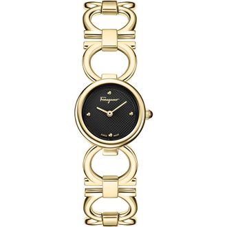 Ferragamo Double Gancini Bracelet Watch, 22.5mm in Yellow Gold/black at Nordstrom Rack