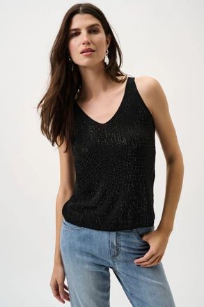 Joseph Ribkoff Metallic Knitted Camisole with Rhinestones in Black at Nordstrom, Size X-Small