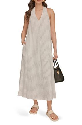 DKNY Sleeveless Linen Blend Midi Dress in Cream/Black at Nordstrom, Size Medium
