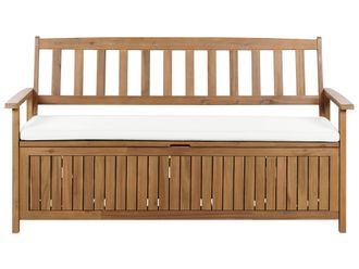 Beliani Panchina Rustica Per Esterni In Legno Massiccio Di Acacia 160 Cm Cuscino Bianco Sporco Sovana