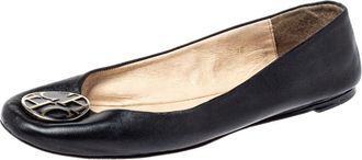 Carolina Herrera Black Leather Ballet Flats