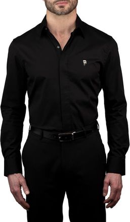 Karl Lagerfeld Trim Fit Solid Cotton Dress Shirt in Black at Nordstrom Rack, Size 16.5