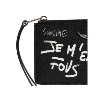 Zadig&Voltaire Pebbled Leather with Graffiti Print Cardholder - Black