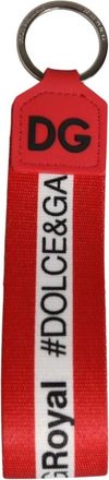 Dolce & Gabbana Logo Polyester Zilver Messing Houder Sleutelhanger - Heren - Sleutelhangers & Tashangers - Rood - ONE Size - Polyester - Accessoires