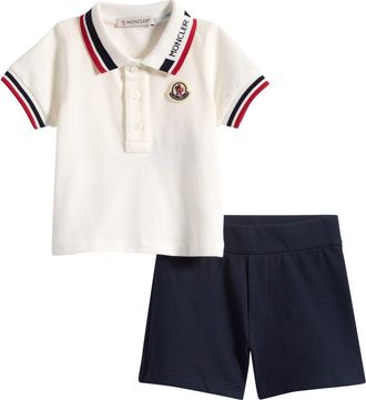Moncler Kids Piqu&eacute; Polo & Shorts Set in F07-White at Nordstrom, Size 12-18M