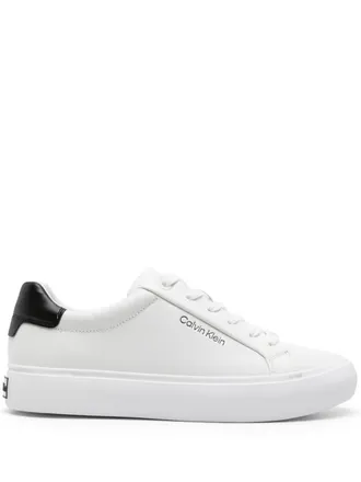Calvin Klein logo-debossed leather sneakers - White
